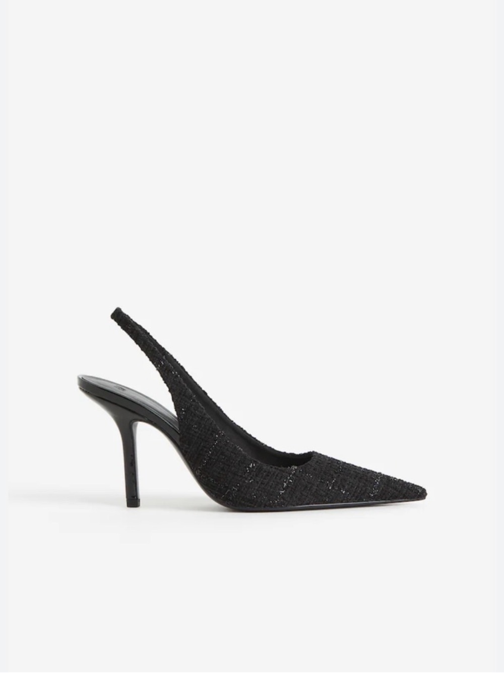 H&M Black Pointed Slingback Heels with Subtle Texture